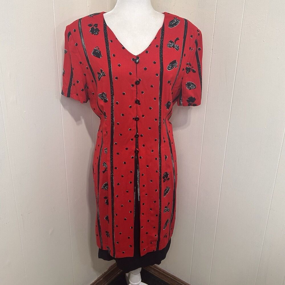 Vintage KC Spencer New York Women’s Midi Dress Size 16 Red Polka Hats Flowers
